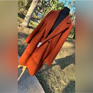 Double-Breasted Burnt Orange Wool Coat